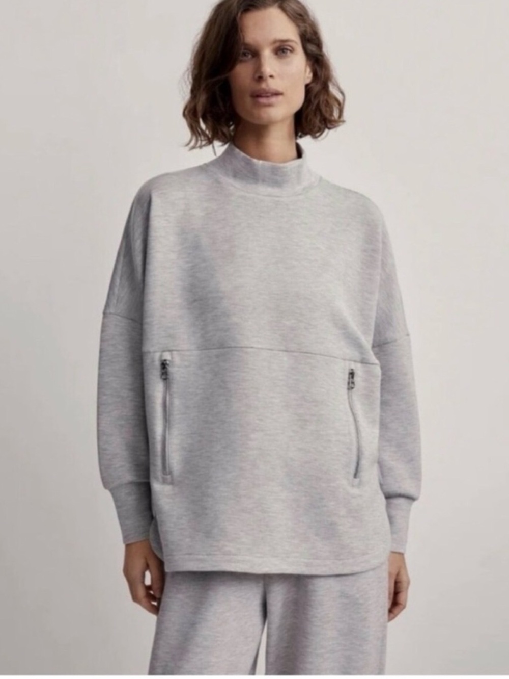 Varley Paige Grey Heather Longline Mock Neck Sweatshirt Size Medium - Picture 4 of 5